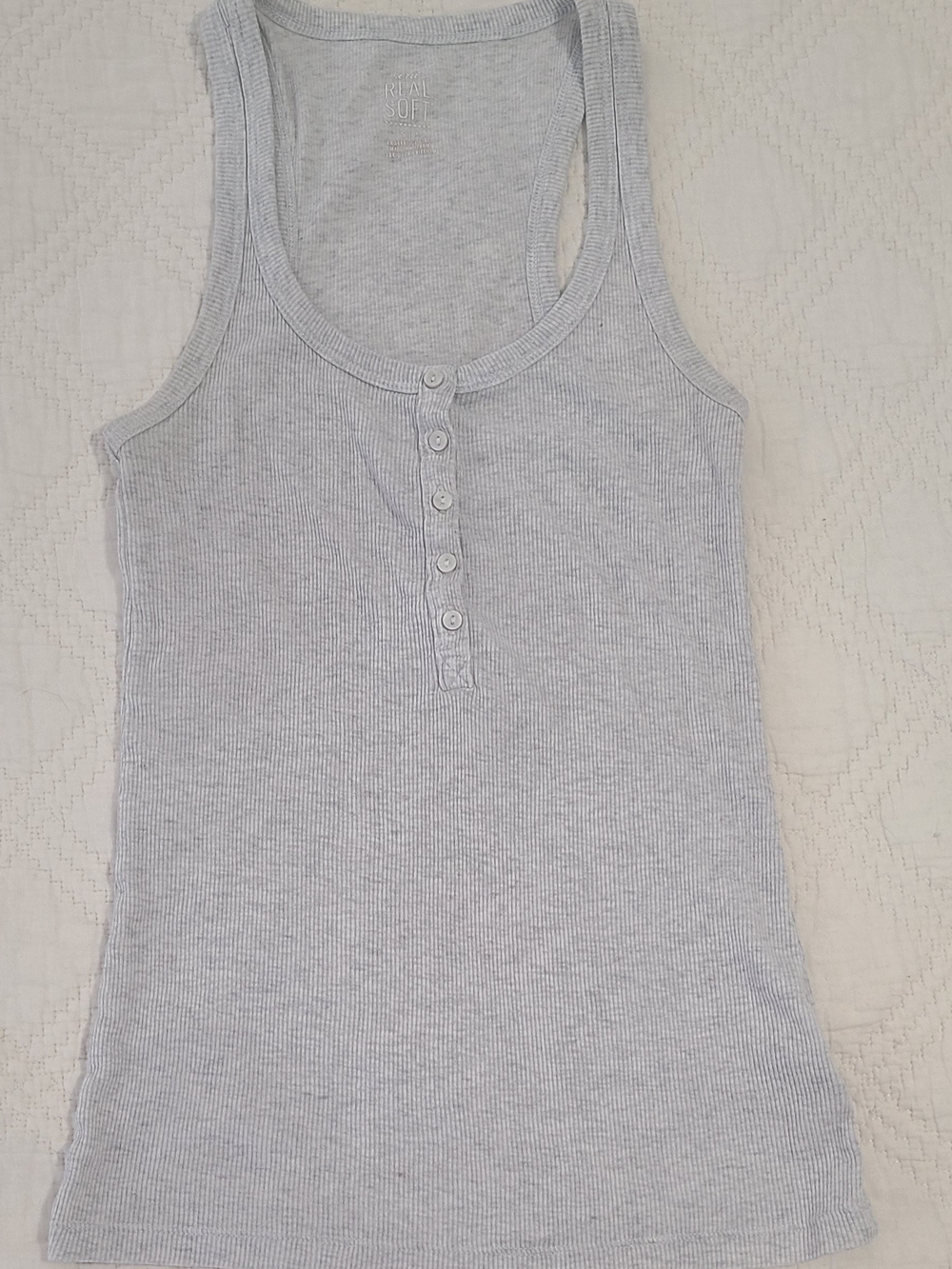 aerie Light Gray Ribbed Henley Tank